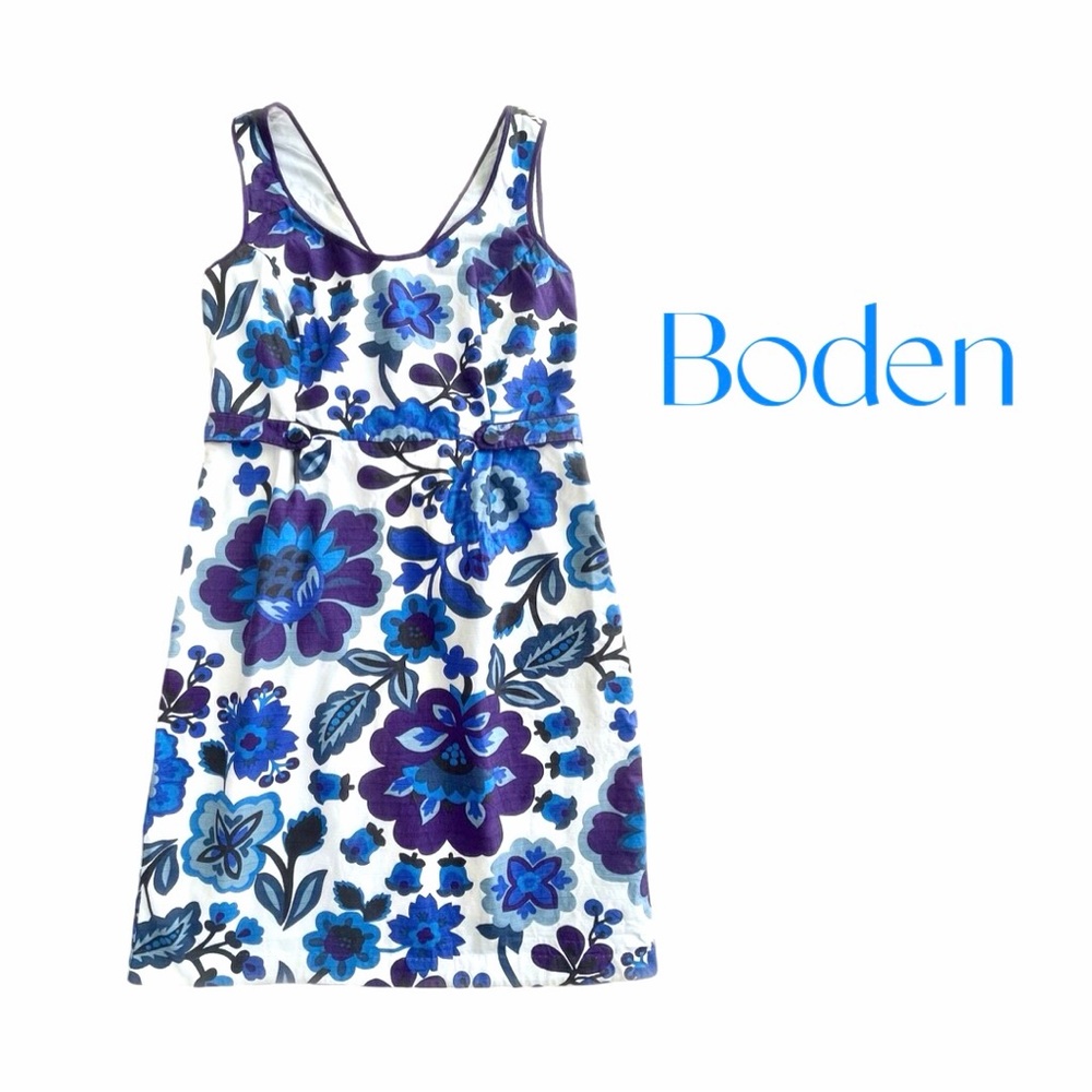 Boden Floral Midi Sheath Dress in Blue and Purple Sz 6 Like New